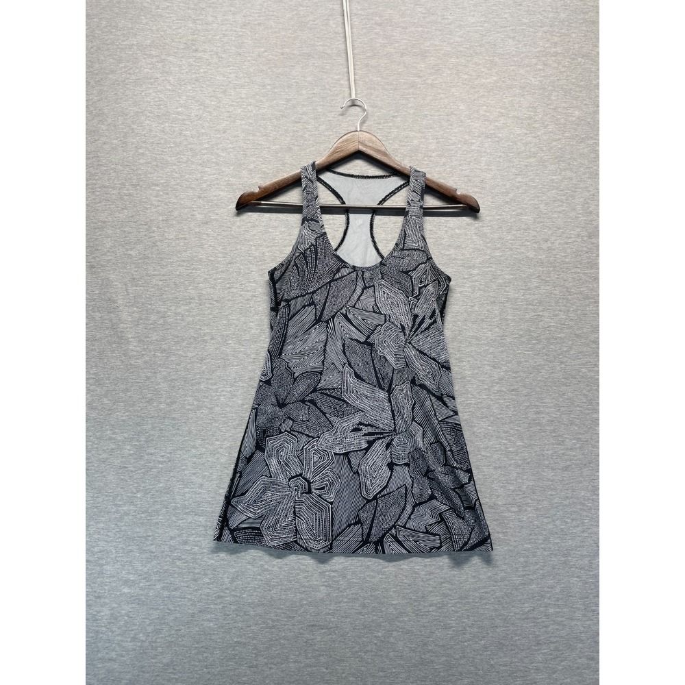 Lululemon Cool Racerback Tank Top Women 4 Black White Dottie Tribe Abstract Yoga